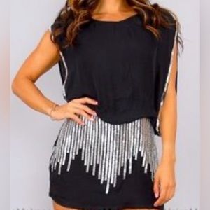 Silver beaded black evening dress Parker